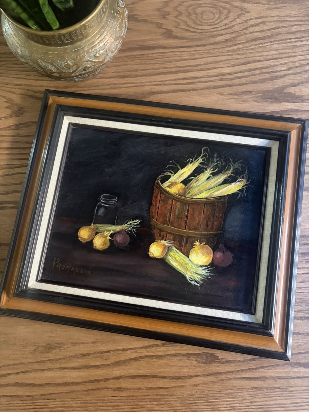 Vintage Still Life Oil Painting Wood Framed Original Painting Vintage Kitchen
